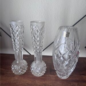Clear Cut Crystal Bud Vases - Elegant Glass Home Accent Vintage
